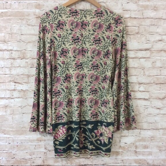 Chaser Tapestry Floral Bell Mini Dress Medium M Floral Bell Sleeves - Picture 7 of 10